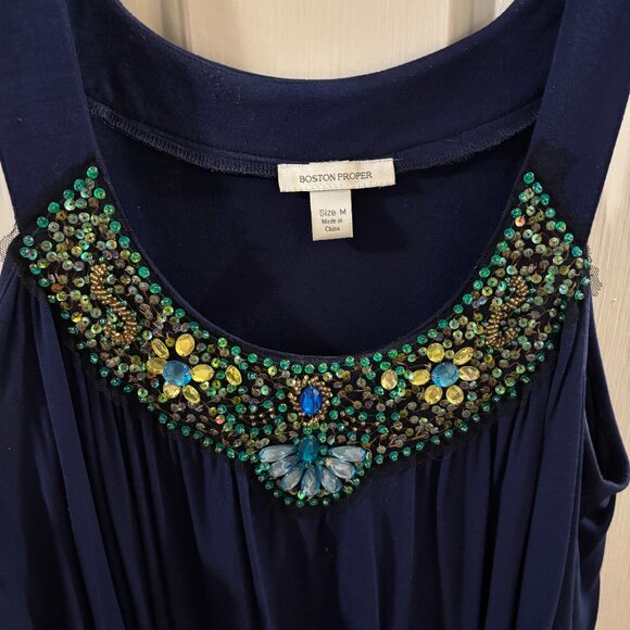 Boston Proper Women's Navy Blue Embellished Sleeveless Tank Top ~ Medium - Picture 2 of 5